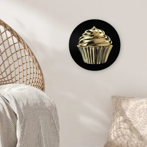 Cupcake - Eten - Goud - Zwart Wandcirkel plexiglas klein -sfeer5