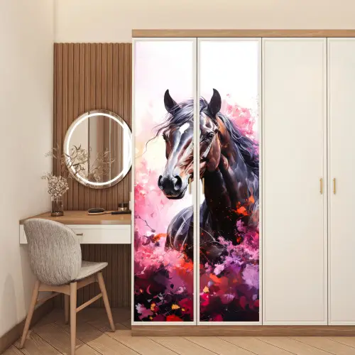 Paard - Dieren - Meisje - Roze deurposter klein -sfeer3