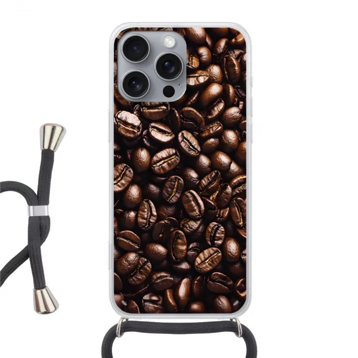 Bonen - Close-up - Donkerbruin Hoesje iPhone 16 Pro Max met koord klein -3d