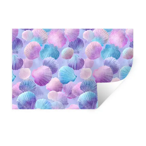 Schelpen - Paars - Blauw - Patroon Muursticker klein -3d