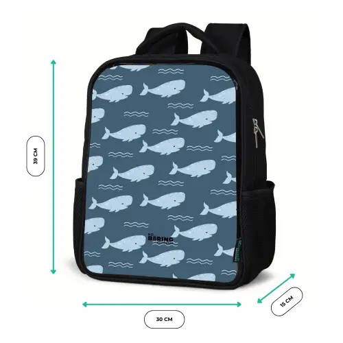 Walvis met golven patroon blauw Rugzak - Zwart middel -productfoto_formaten