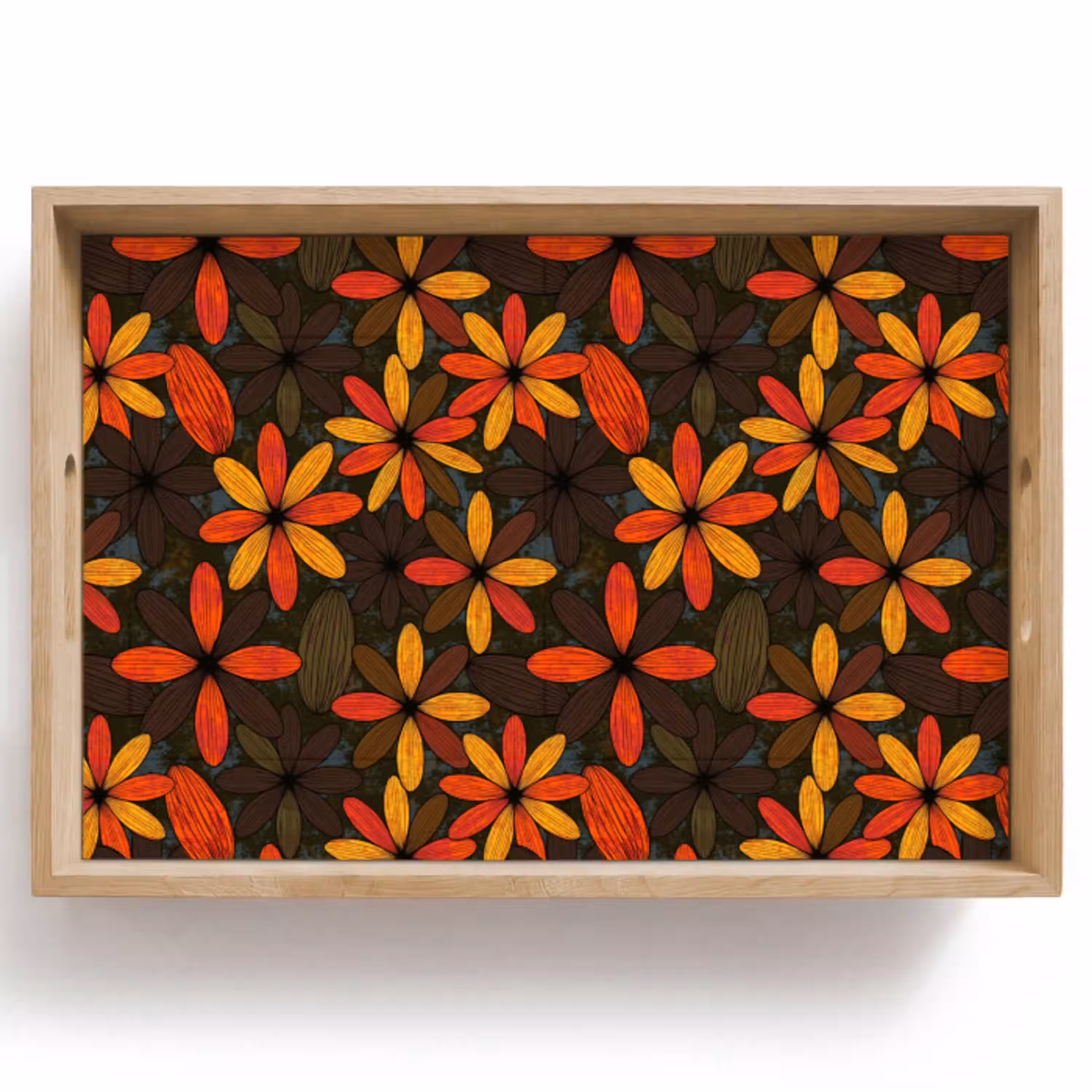 Oranje - Retro - Bloemen - Herfst Dienblad Rechthoek middel 910 -z3d_shopping