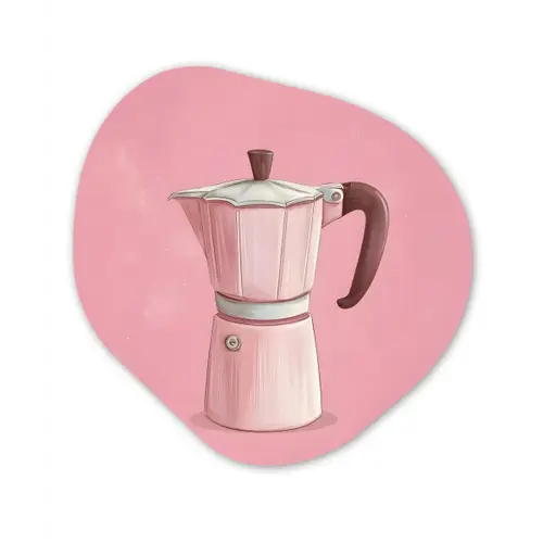 Roze - Mokkapot - Illustratie - Koffie Wandcirkel Organisch Forex 3mm klein -3d