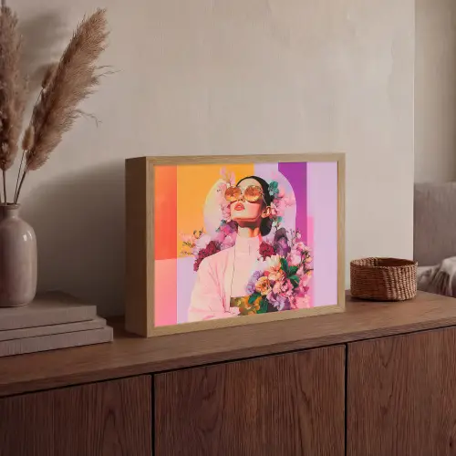 Portret - Vrouw - Abstract - Bloemen Light Box met batterij (Wandlamp) middel -sfeer2