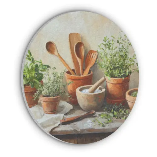 Potten - Kruiden - Hout Akoestische PET Vilt - Rond klein -3d