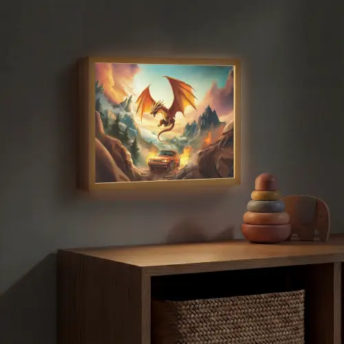 Draak - Auto - Bergen - Vuur Light Box met batterij (Wandlamp kind) middel -sfeer5_kind