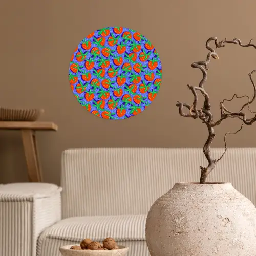 Aardbei - Rood - Blauw - Patroon Wandcirkel behangsticker klein 186 -sfeer1