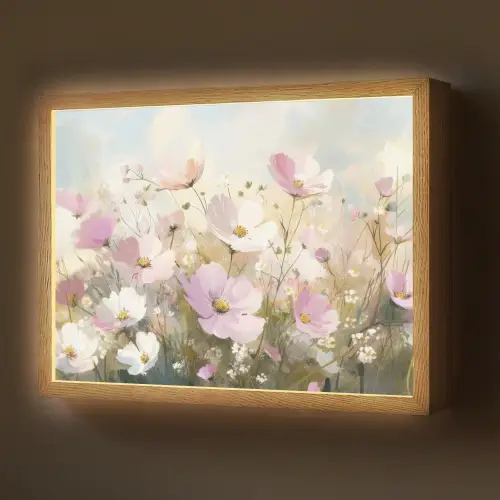 Bloemenveld - Lichte tinten - Geschilderd Light Box met batterij (Wandlamp) middel -z3d_website