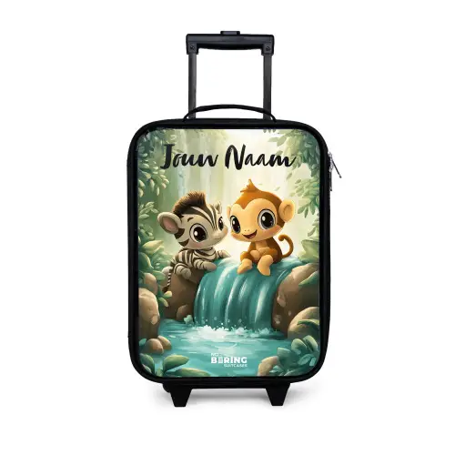 Zebra - Aapje - Waterval - Rotsen Kinderkoffer - Zwart klein -3d