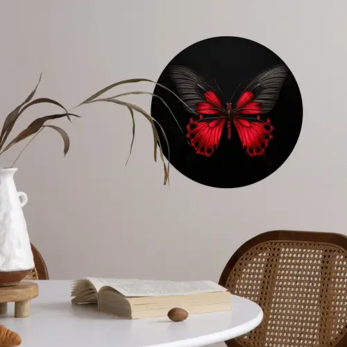 Vlinder - Rood - Contrast Wandcirkel behangsticker klein -sfeer3