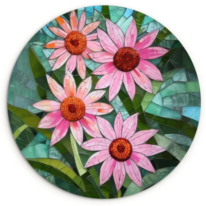Bloemen - Roze - Glasmozaïek Wandcirkel plexiglas klein -3d