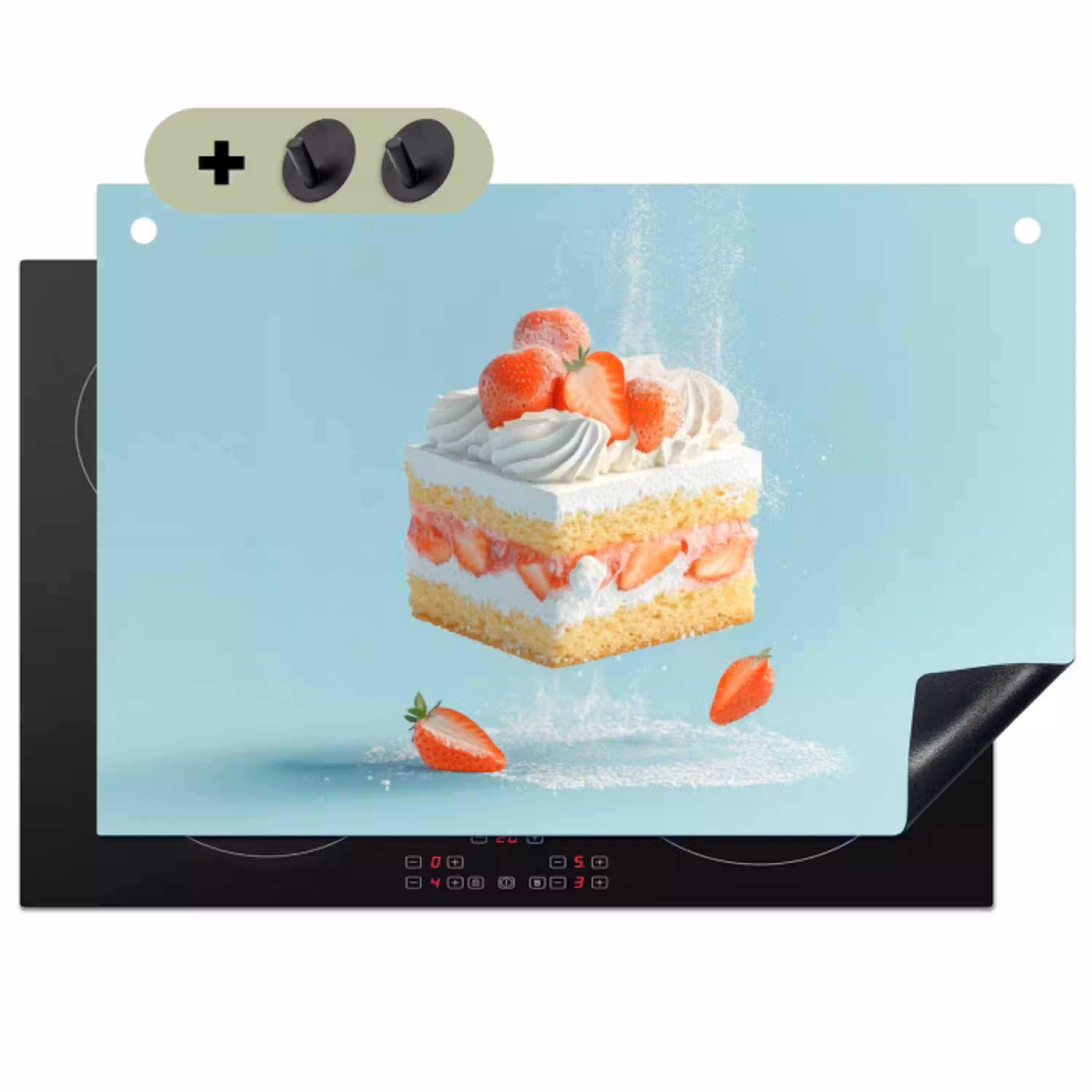 Slagroom - Taart - Blauw - Eten Inductie beschemer met haakjes klein -3d