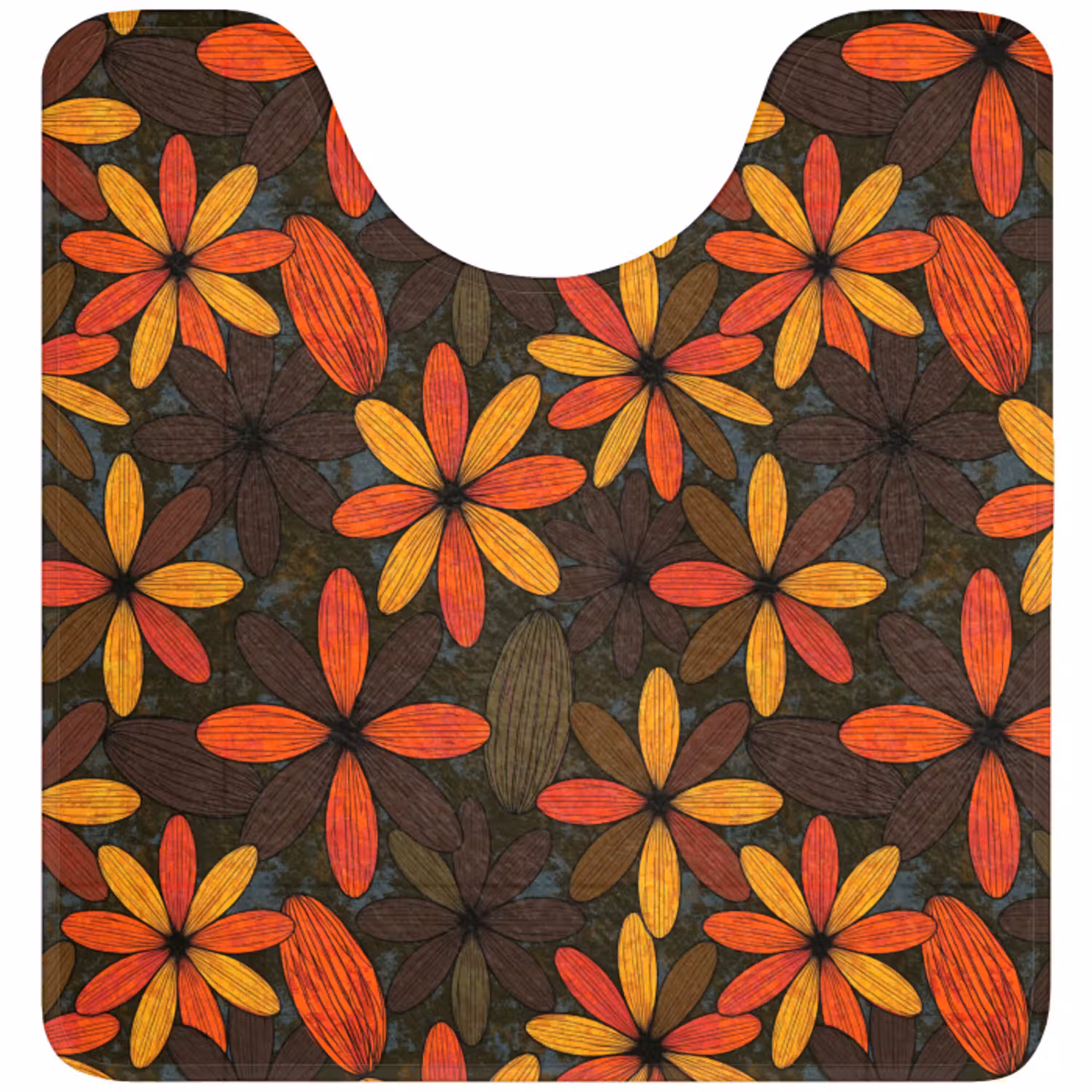 Oranje - Retro - Bloemen - Herfst WCmat U-uitsnede middel 1014 -3d