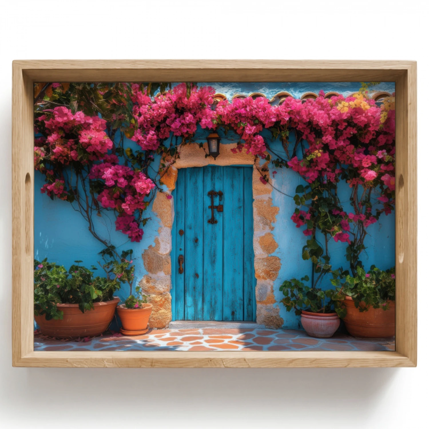 Deur - Hout - Bloemen - Blauw Dienblad Rechthoek middel -z3d_shopping