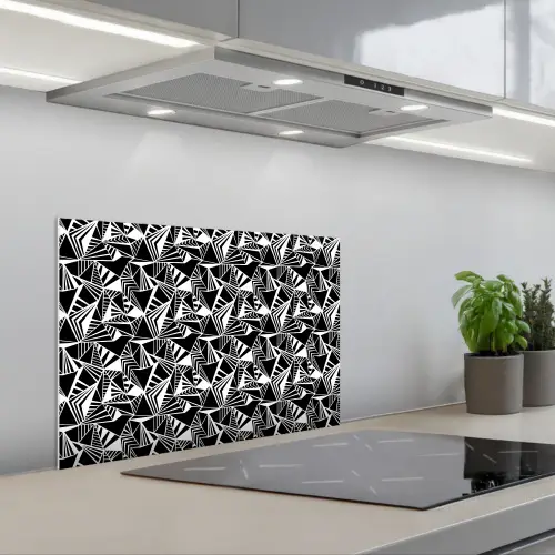 Driehoeken - Geometrisch - Zwart - Wit keuken achterwand spatscherm klein 900 -3d_schuin