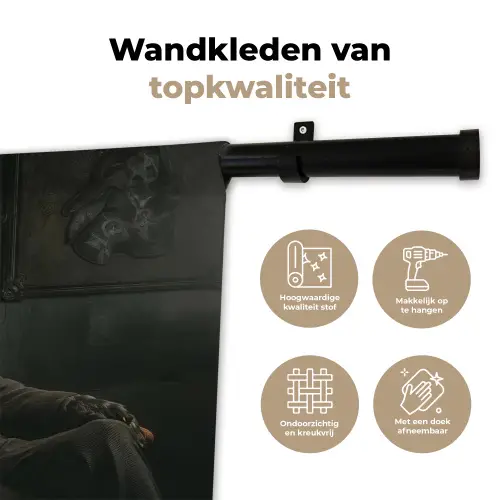 Kat - Pak - Oranje - Sigaar Wandkleed katoen klein -sfeer2