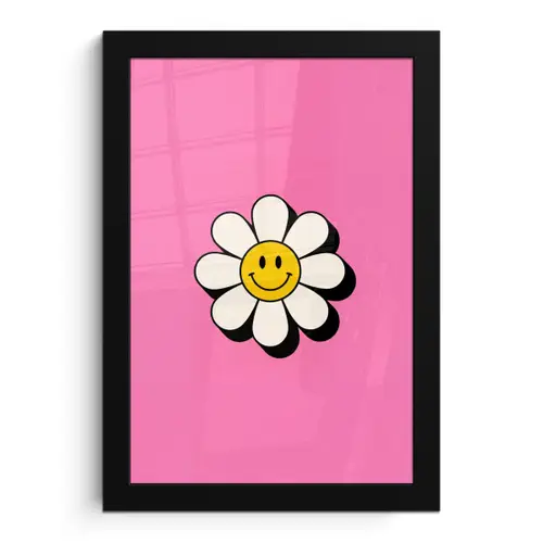 Smiley - Bloem - Roze fotolijst zwart zonder passe partout klein -3d