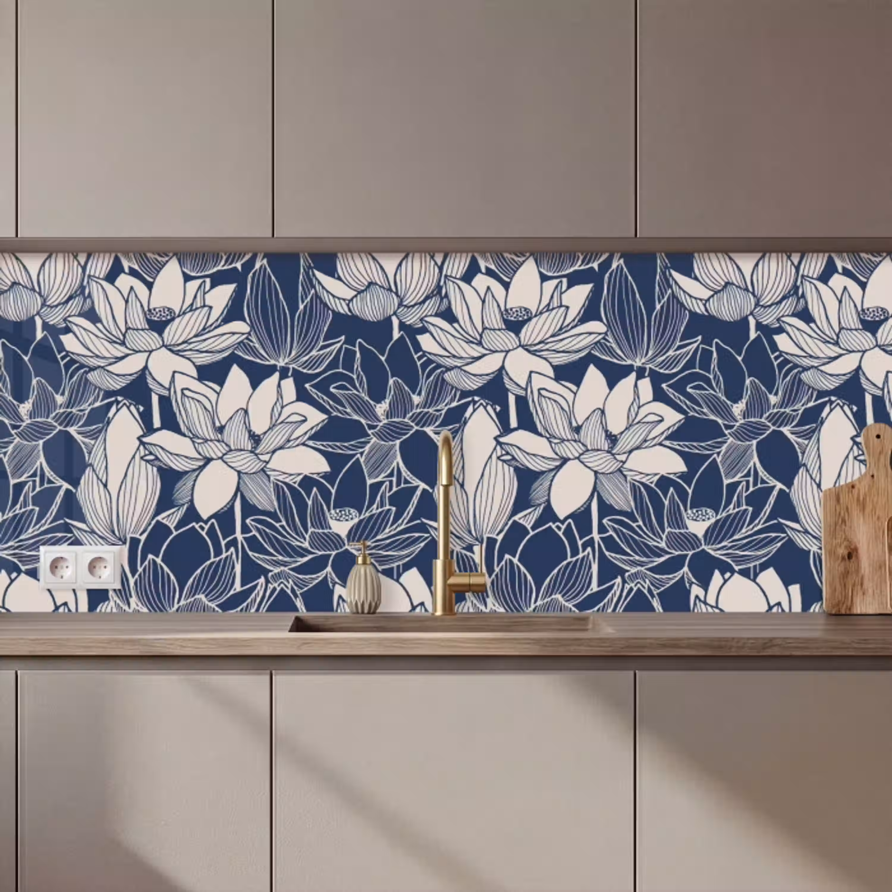 Lotus - Blauw - Patronen keuken achterwand 2 middel 871 zz_3dshopping