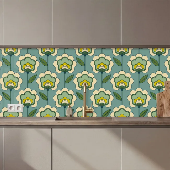 Kitchen Wall Splashback - Retro - Design - 70's - Flower