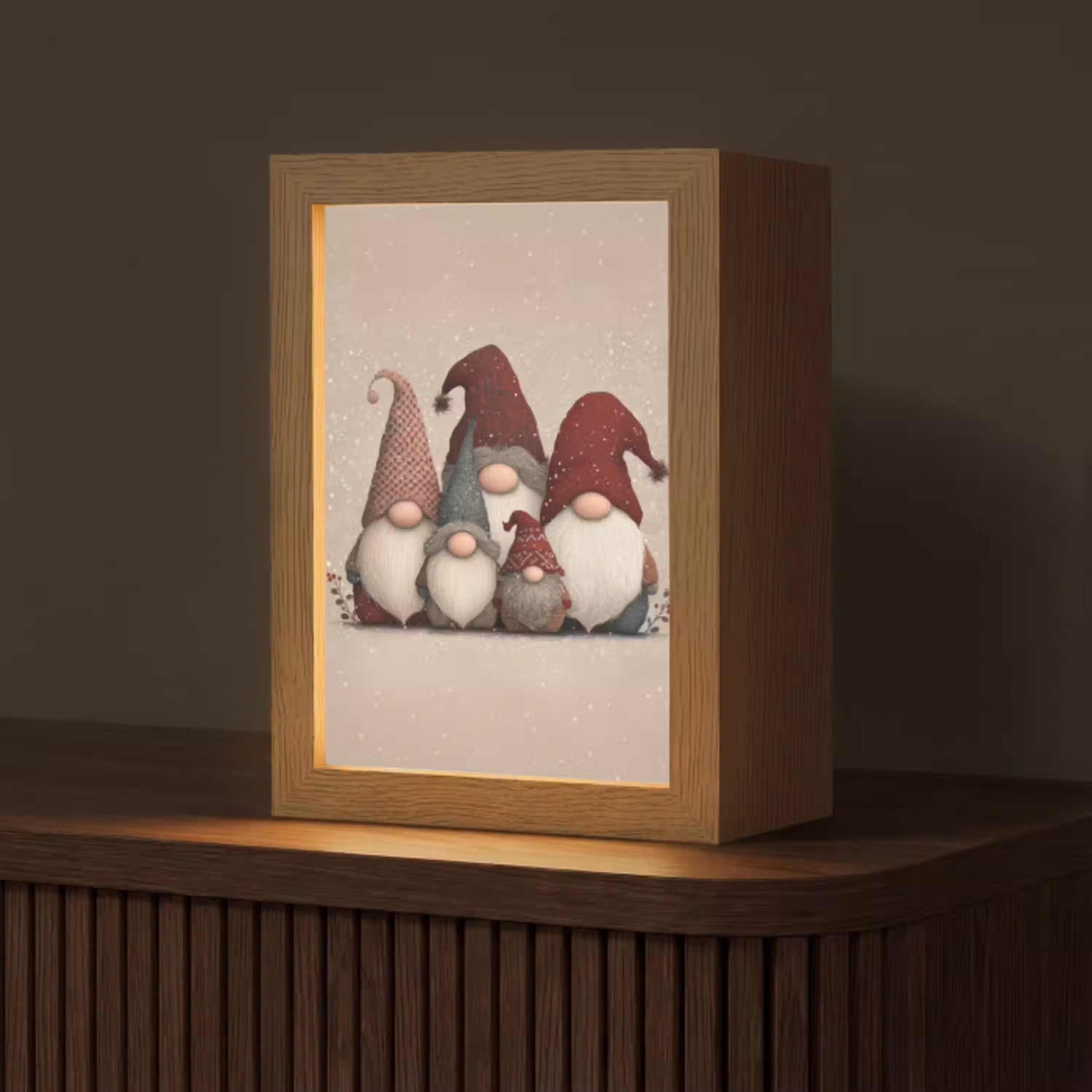 Kabouters - Kerst - Sneeuw - Puntmutsen Light Box met kabel (Tafellamp) klein -z3d_website