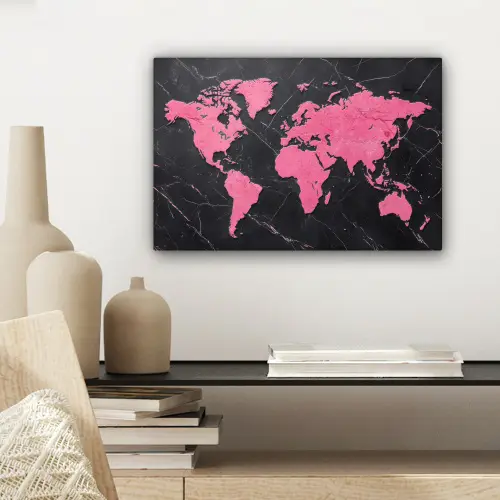 Wereldkaart - Roze - Marmer canvas 2cm klein -sfeer6