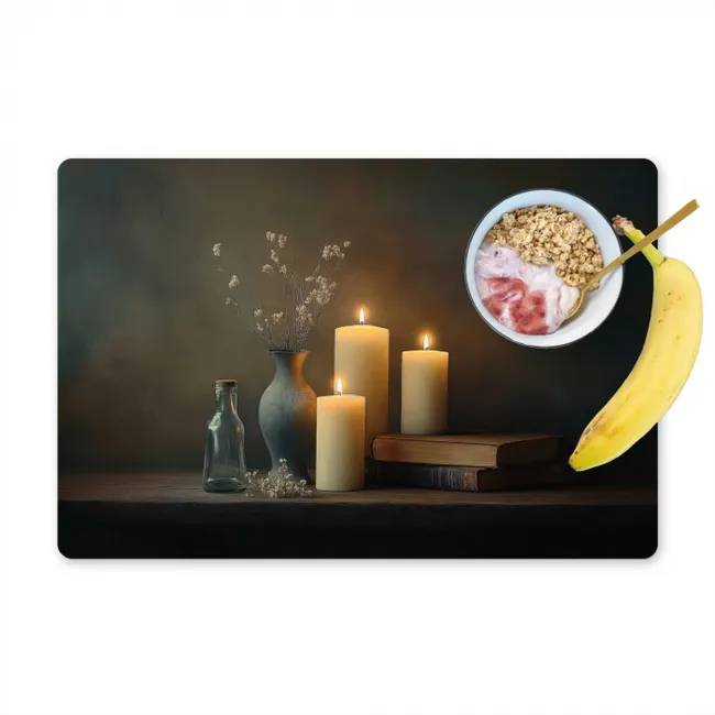 Kaarsen - Stilleven - Rustiek - Boeken Placemat vinyl groot -zzzproduct_Kitchenyeah-website