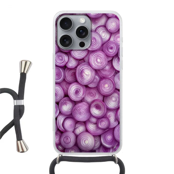Paars - Uien - Close up Hoesje iPhone 16 Pro Max met koord klein -3d