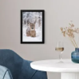 Hert - Sneeuw - Bos - Dieren - Vertederend fotolijst zwart zonder passe partout klein -sfeer4