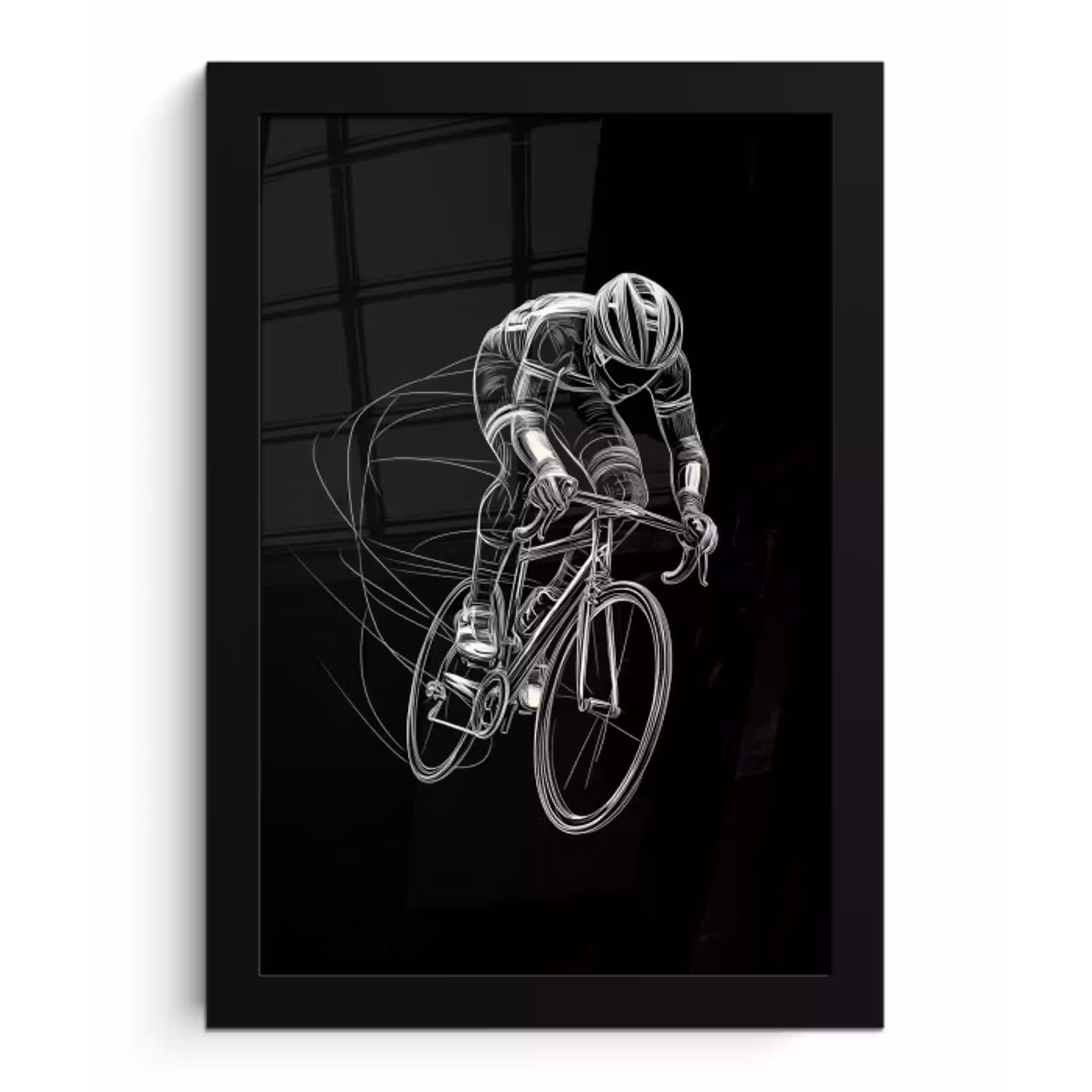 Lijntekening - Wit - Wielrennen - Snelheid fotolijst zwart zonder passe partout klein -3d