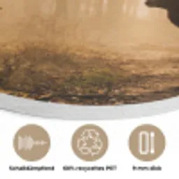 Hert - Bos - Mistig - Natuur - Goud Akoestische PET Vilt - Rond klein -closeup_DE