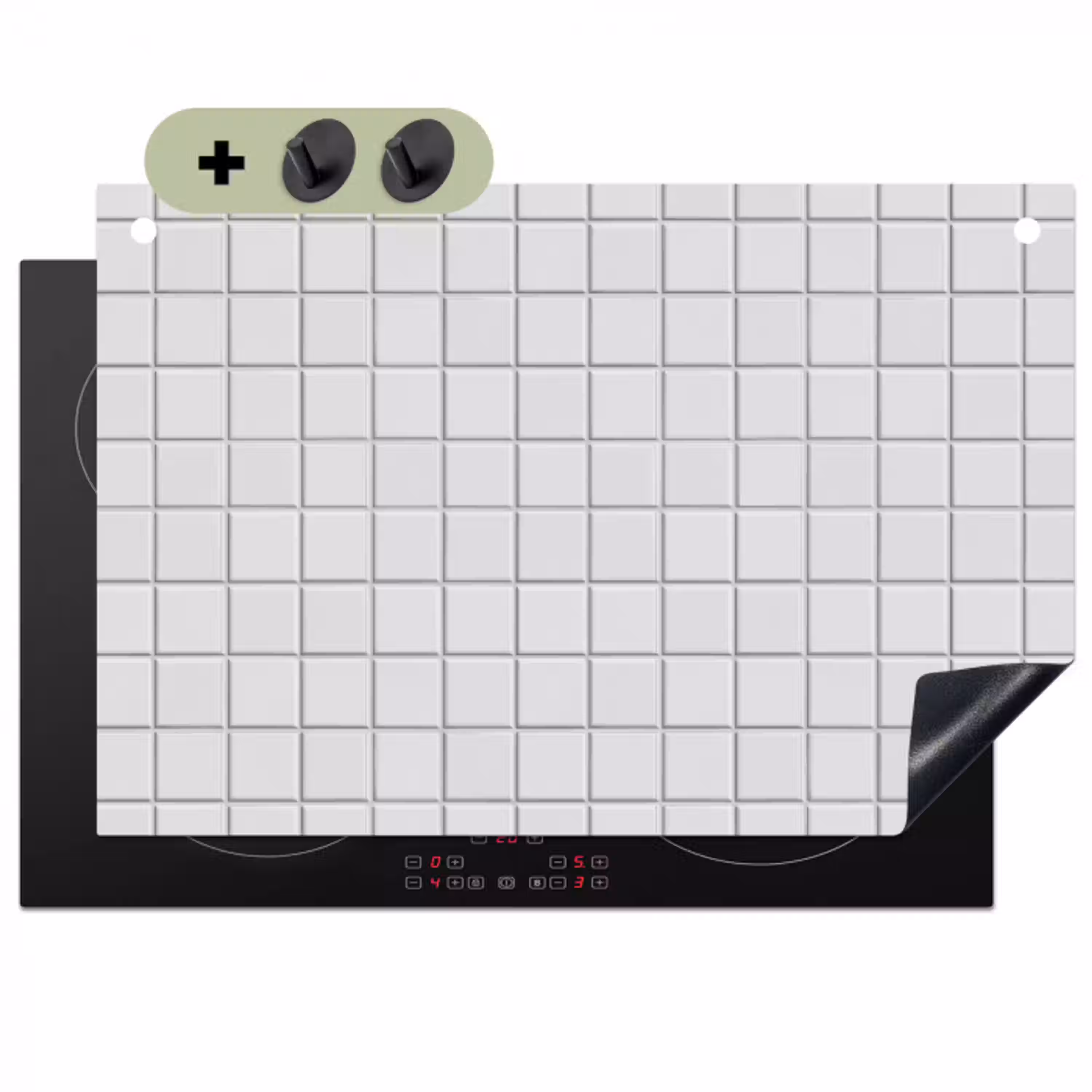 Patroon - Tegels - Grijs - Wit Inductie beschemer met haakjes klein 777 -3d