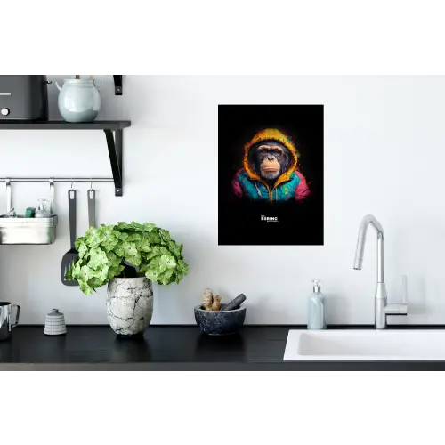 Aap met kleurrijk vest Muursticker klein -keuken