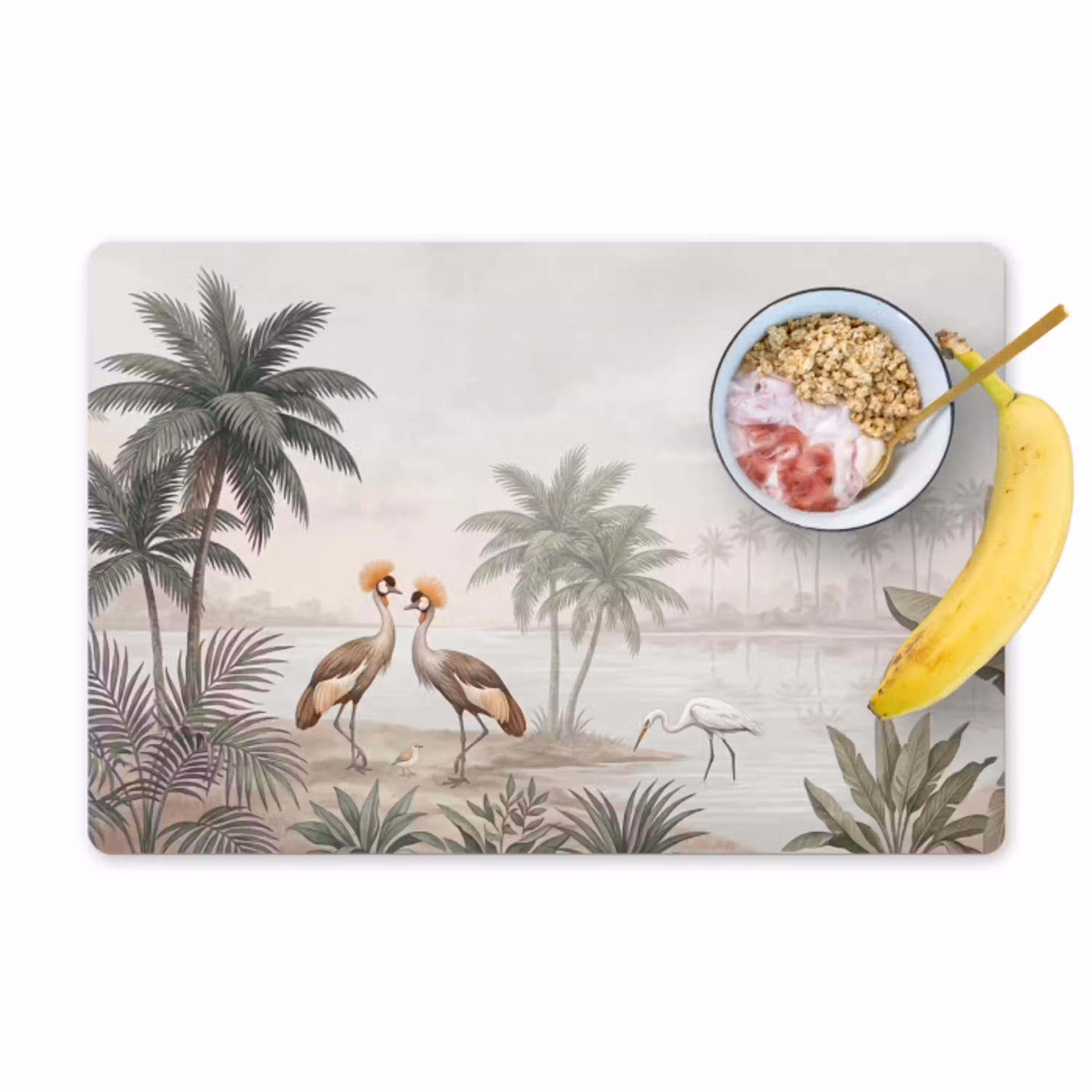 Kraanvogels - Palmbomen - Tropisch Placemat vinyl groot -zzzproduct_Kitchenyeah-website