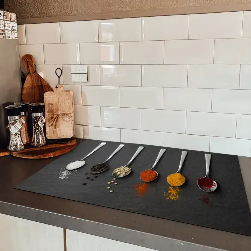 Specerijen - Lepels - Tafel - Rustiek - Kruiden Inductie beschermer vinyl 3mm klein -sfeer3
