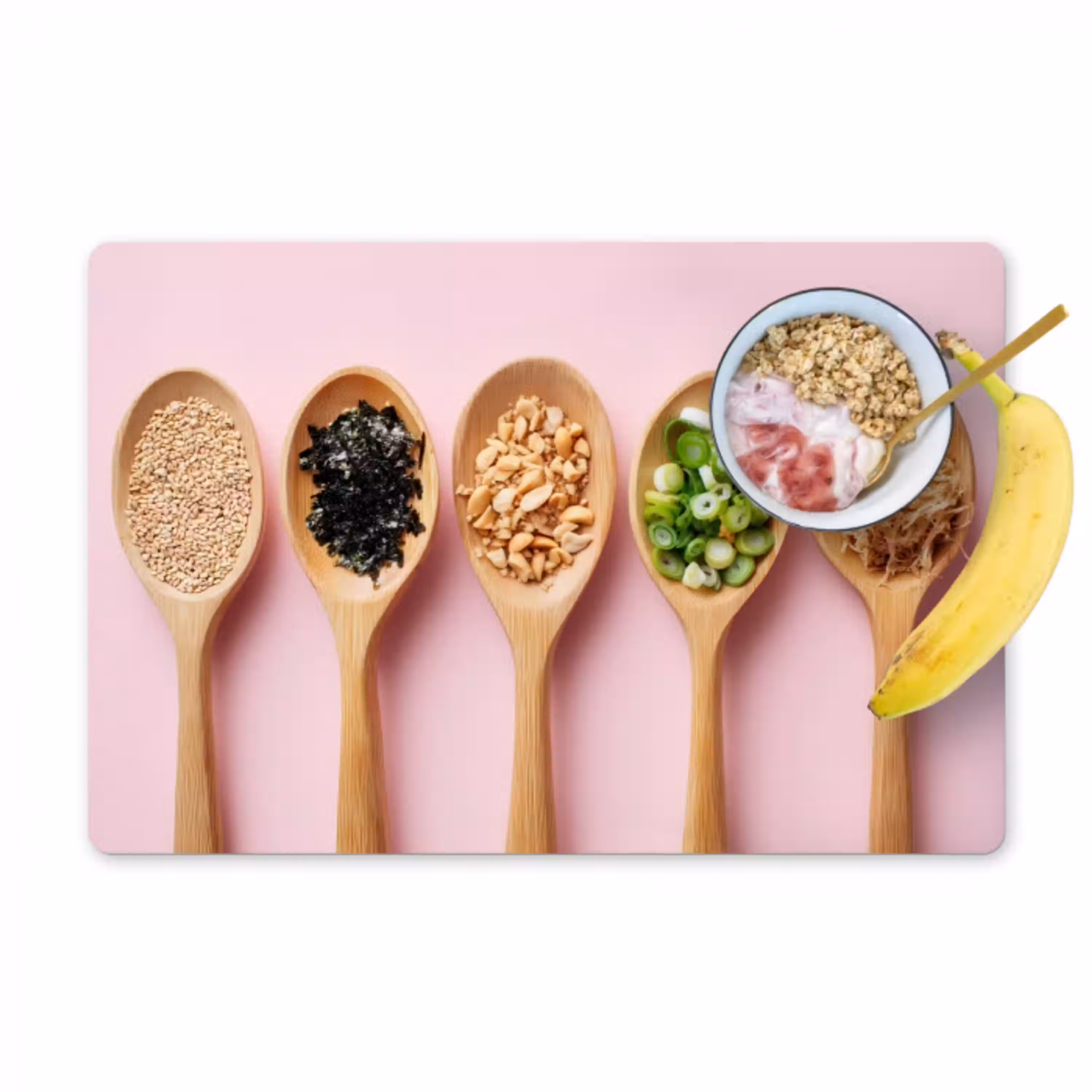 Ingrediënten - Lepels - Hout - Roze Placemat vinyl groot -zzzproduct_Kitchenyeah-website