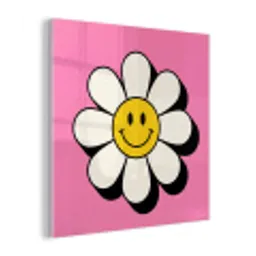 Smiley - Bloem - Roze plexiglas 5mm klein -z3d