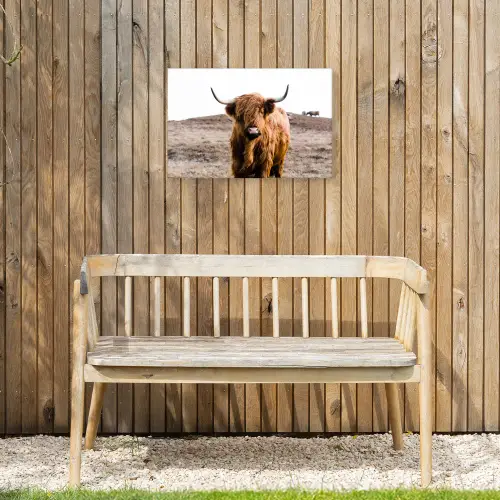 Schotse hooglander - Landschap - Koe - Bruin - Dieren - Natuur Tuinposter op houten frame 2 cm dik klein -sfeer4