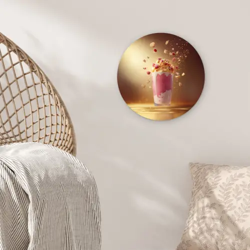 Framboos - Smoothie - Drinken - Roze Wandcirkel kunststof plaat 5mm dik klein -sfeer5