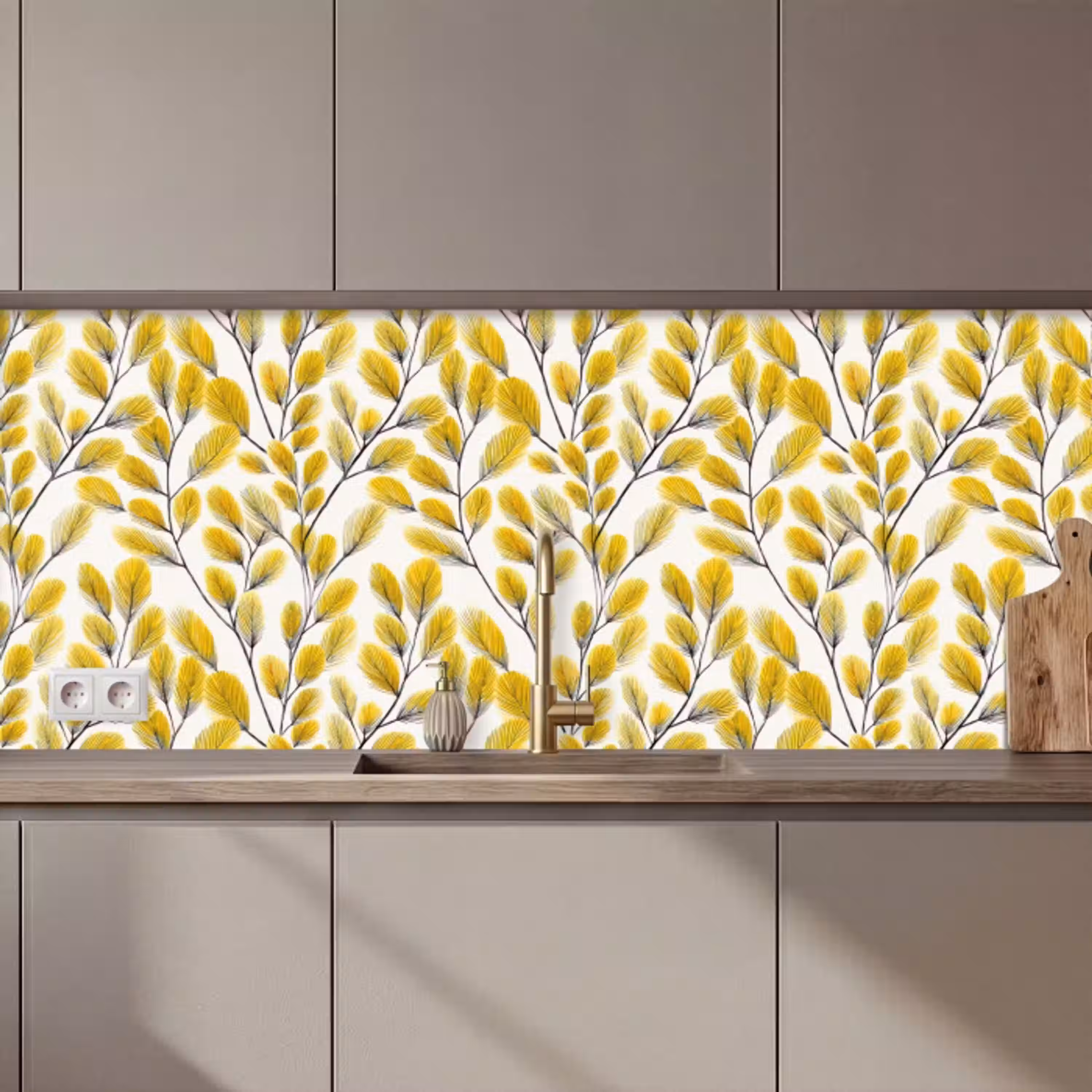 Bladeren - Botanisch - Elegant - Geel - Zwart keuken achterwand 2 middel 871 zz_3dshopping