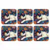 Kat - Bloemenpatroon - Blauw - Oranje onderzetter kurk middel -3d
