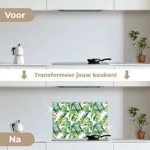 Monstera - Palmblad - Jungle - Tropisch keuken achterwand spatscherm klein -voor_na_NL