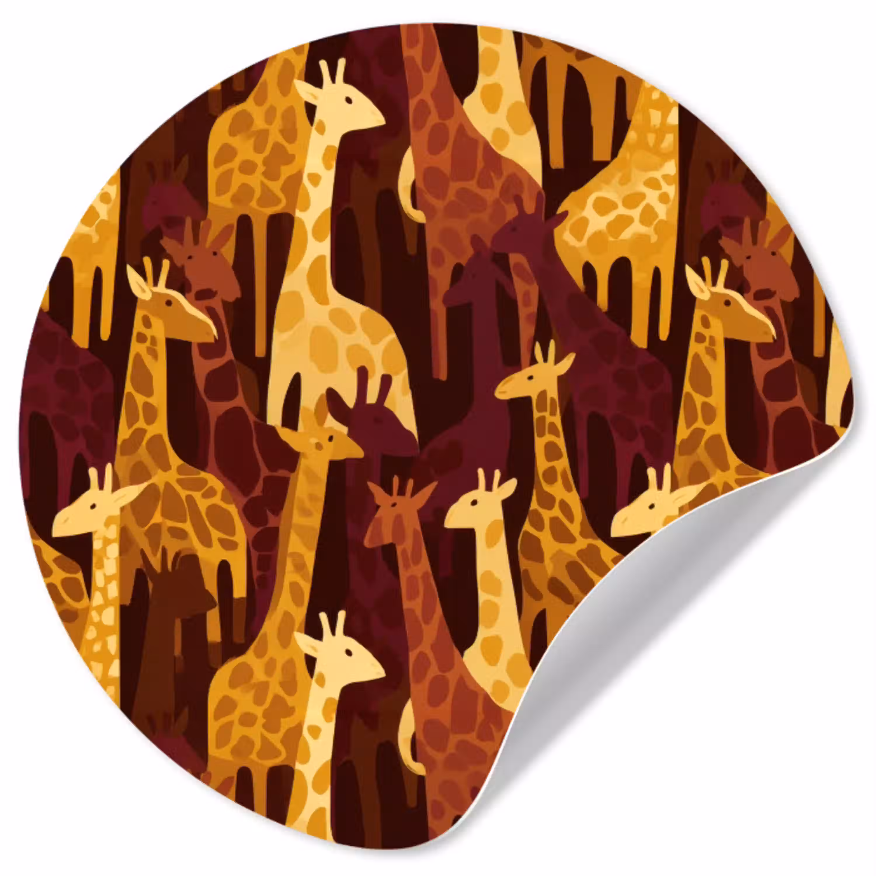 Bruin - Giraffen - Safari - Patroon Wandcirkel behangsticker klein 186 -3d