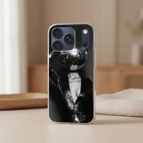 Discobal - Gezicht - Glamour - Zwart Telefoonhoesje iPhone 17 Pro klein -sfeer2