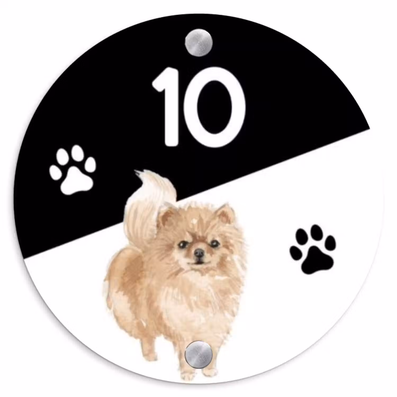 Naambordje voordeur - Rond - Zwart wit - Huisdier - Pomeranian
