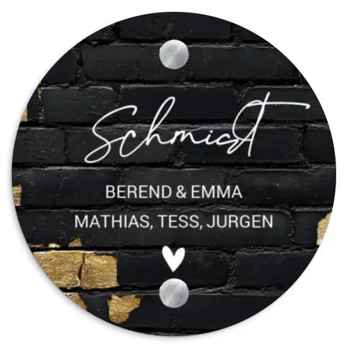 Stenen goud zwart - Sierlijk Naambord Rond klein -3d