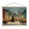 Kerstsfeer - Stadsplein - Kleurrijk textielposter latten blank klein -3d