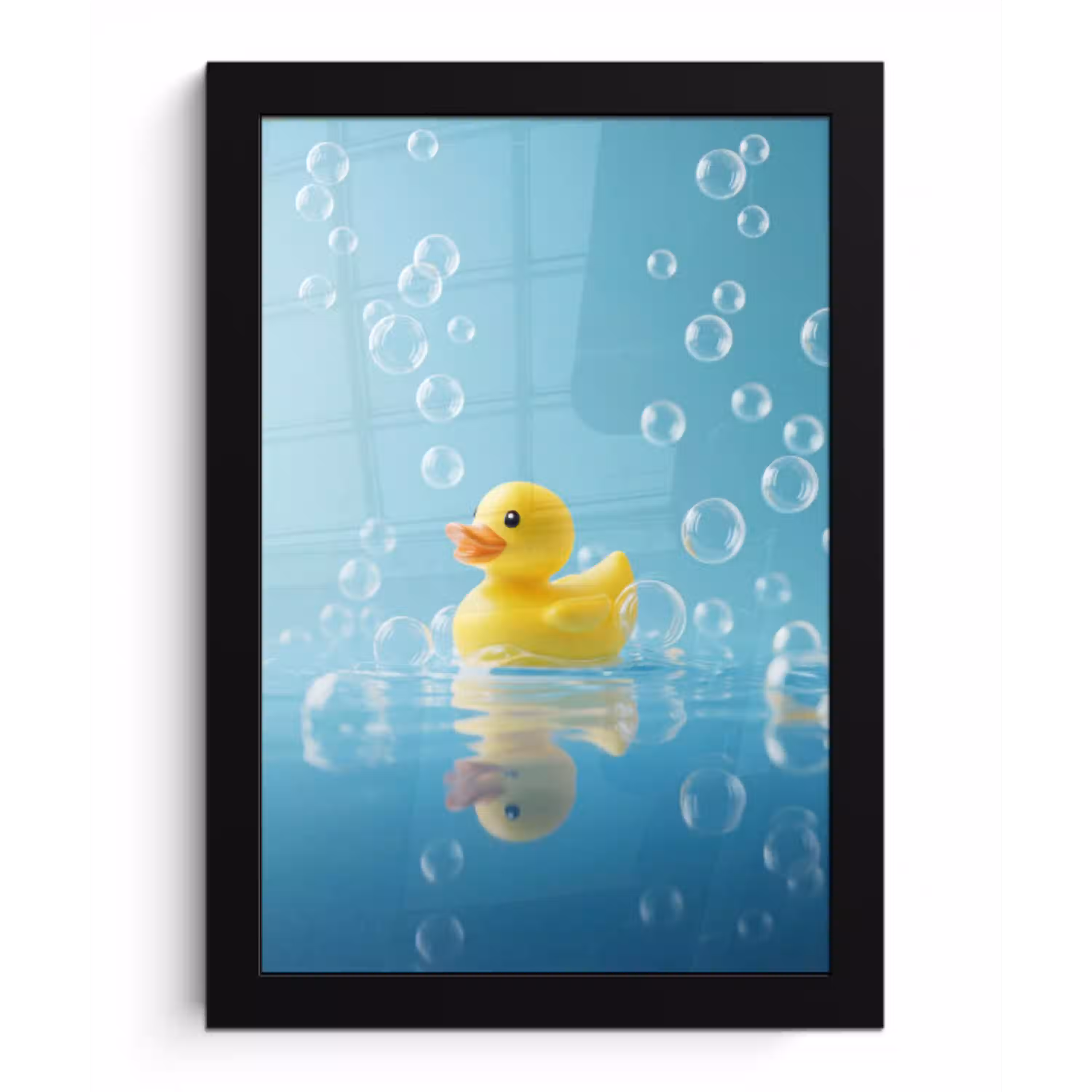 Bubbels - Badeend - Geel fotolijst zwart zonder passe partout klein -3d