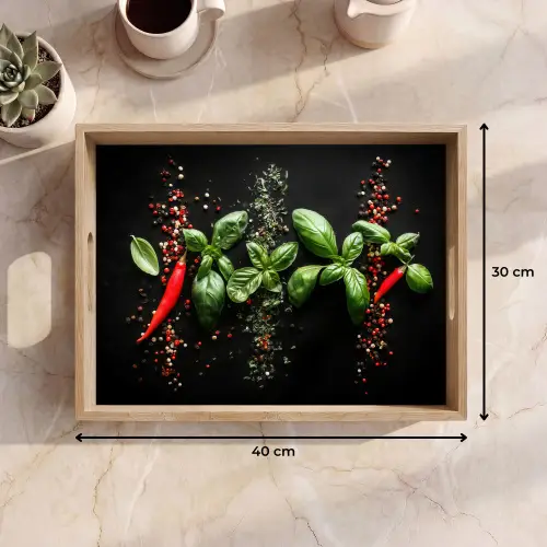 Chilipepers - Basilicum - Blaadjes - Rood Dienblad Rechthoek middel -USP_Formaat