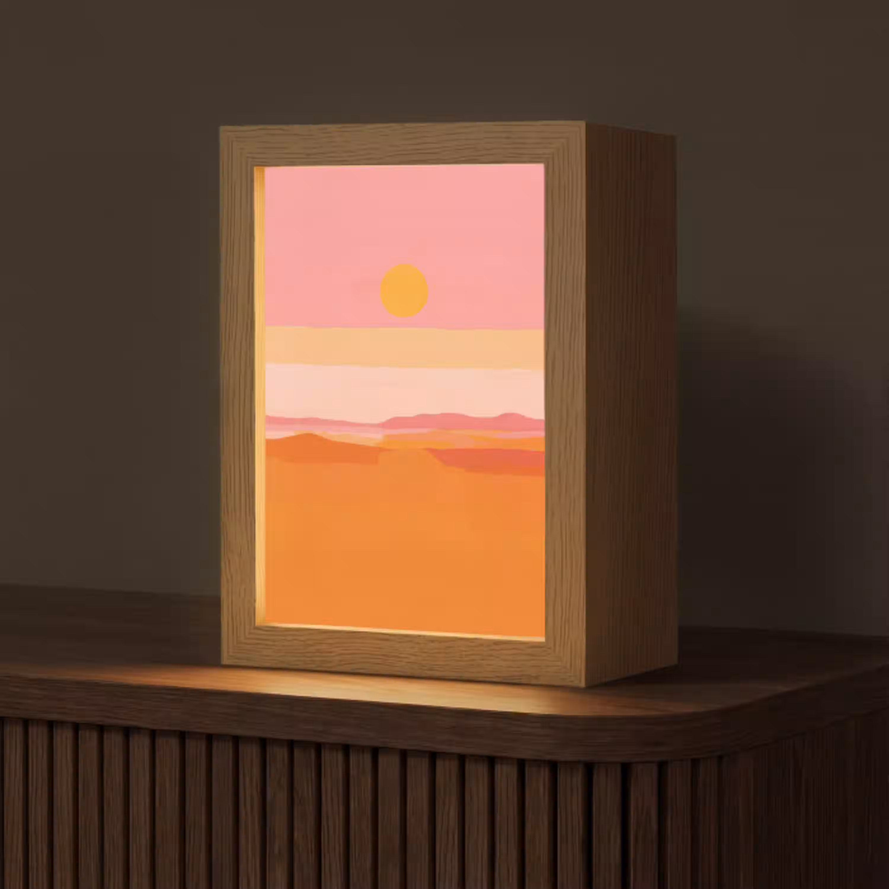 Zon - Abstract - Landschap - Oranje Light Box met kabel (Tafellamp) klein -z3d_website