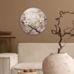 Bloesem - Takken - Schilderij - Beige - Serene Wandcirkel kunststof plaat 5mm dik klein -sfeer1